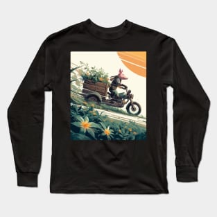 Pig on botanical cargo bike Long Sleeve T-Shirt